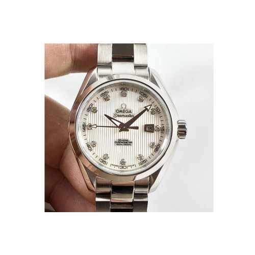 Omega Aqua Terra 150M 34mm Ladies SS 3SF Best Edition White Textured MOP Dial on SS Bracelet A8520