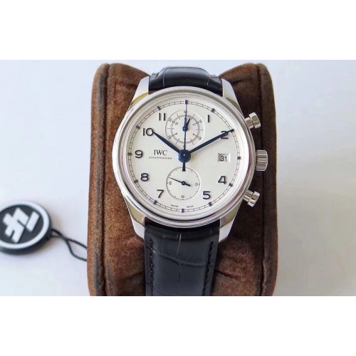 IWC Portugieser Chrono Classic 42 IW390406 ZF 1:1 Best Edition White dial blue markers on Black Leather Strap A7750