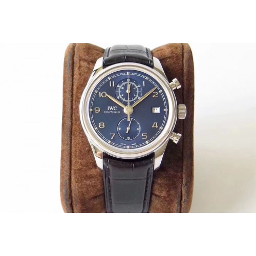 IWC Portugieser Chrono Classic 42 IW390406 ZF 1:1 Best Edition Blue Dial Blue Hand on Black Leather Strap A7750