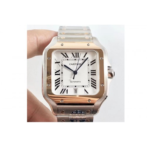 Santos de Cartier 40mm 2018 BVF 1:1 Best Edition RG Bezel White Dial on SS SmartLinks Bracelet MIYOTA 9015