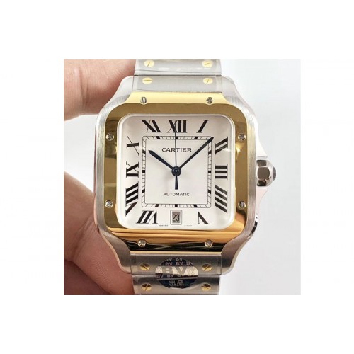 Santos de Cartier 40mm 2018 BVF 1:1 Best Edition YG Bezel White Dial on SS SmartLinks Bracelet MIYOTA 9015