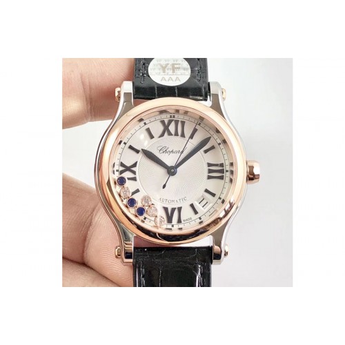 Chopard Happy Sport Automatic RG 36mm OXF White Dial on Black Leather Strap A2892