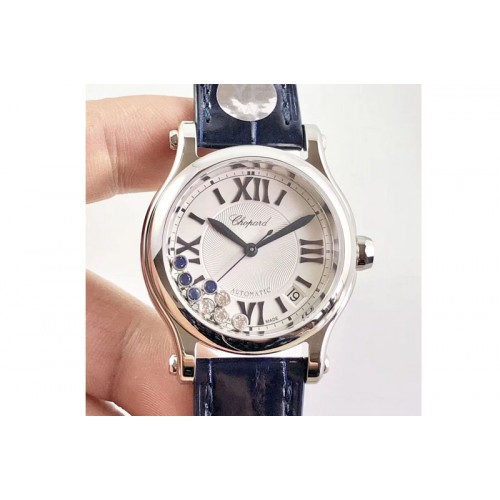 Chopard Happy Sport Automatic SS 36mm OXF White Dial on Blue Leather Strap A2892