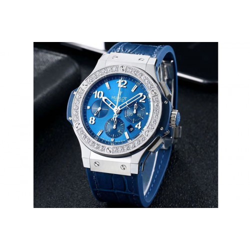 Hublot Big Bang 44mm SS V6F 1:1 Best Edition Blue Dial Diamonds Bezel on Blue Gummy Strap HUB4104