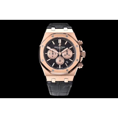Audemars Piguet Royal Oak Chrono 26331ST RG OMF 1:1 Best Edition Black dial on Black Leather Strap A7750(Free Rubber Strap)