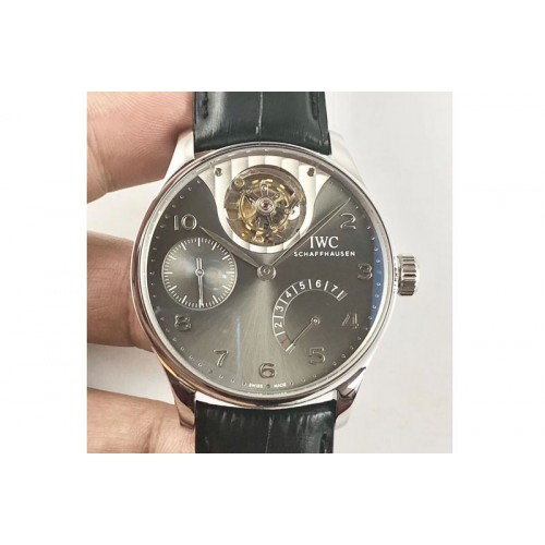 IWC Portuguese Tourbillon IW5046 SS ZF Best Edition Gray Dial SS Markers on Black Leather Strap
