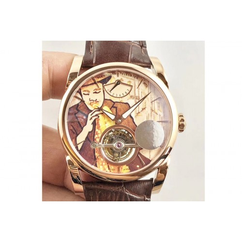 Parmigiani Fleurier Tonda Tourbillon Woodrock RG Real PR JBF Best Edition Red Man Dial on Brown Leather Strap Parmigiani Fleurier Tonda Tourbillon Woodrock RG Real PR JBF Best Edition Red Man Dial on Brown Leather Strap