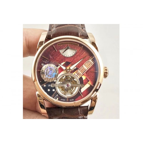 Parmigiani Fleurier Tonda Tourbillon Woodrock RG Real PR JBF Best Edition Red Dial on Brown Leather Strap