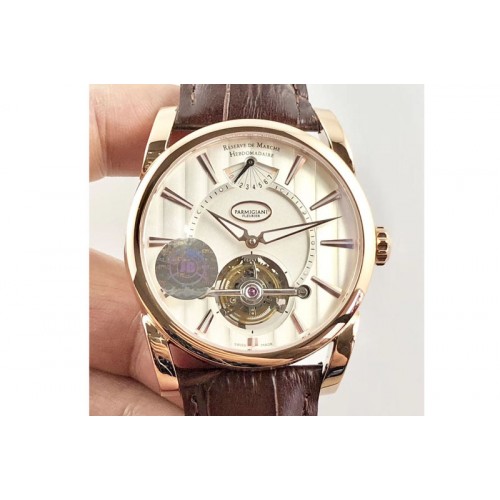 Parmigiani Fleurier Tonda Tourbillon Woodrock RG Real PR JBF Best Edition Silver Dial on Brown Leather Strap