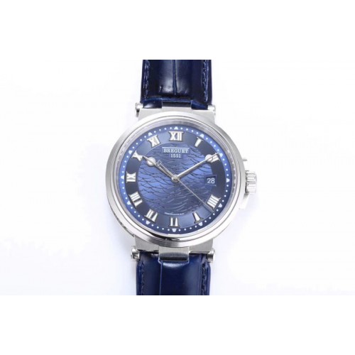 Breguet Marine 5517 SS V9F 1:1 Best Edition Blue Dial on Blue Leather Strap A23J(Free a rubber strap)