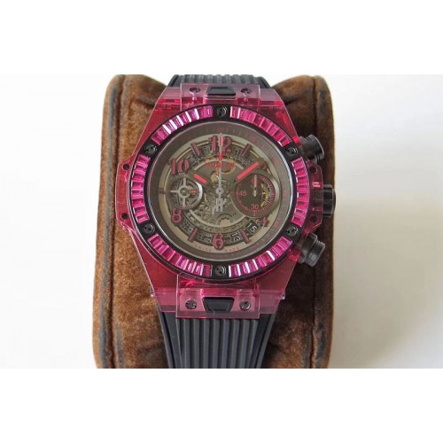 Hublot Big Bang Unico Black Magic Sapphire 45mm Diamonds Bezel OXF Best Edition Skeleton Dial on Black Rubber Strap A1242 Hublot Big Bang Unico Black Magic Sapphire 45mm Diamonds Bezel OXF Best Edition Skeleton Dial on Black Rubber Strap A1242