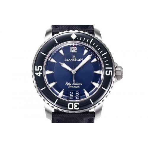 Blancpain Fifty Fathoms Titanium Big Date Blue HGF Best Edition Blue Dial on Sail-canvas Strap A6918B (Free Tool And Nylon Strap