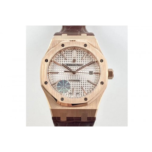 Audemars Piguet Royal Oak 41mm 15400 RG V5 JF 1:1 Best Edition White Textured Dial on Brown Leather Strap A3120