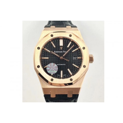 Audemars Piguet Royal Oak 41mm 15400 RG V5 JF 1:1 Best Edition Black Textured Dial on Black Leather Strap A3120