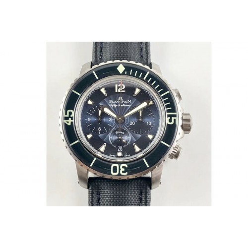 Blancpain Fifty Fathoms SS Blue OMF 1:1 Best Edition Blue Dial on Sail-canvas Strap A7750 (Free Extra Strap And Tool)