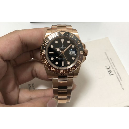 Rolex GMT-Master II 126711CHNR Real Black/Brown Ceramic Bezel RG BP Best Edition Black Dial on RG Bracelet A2836
