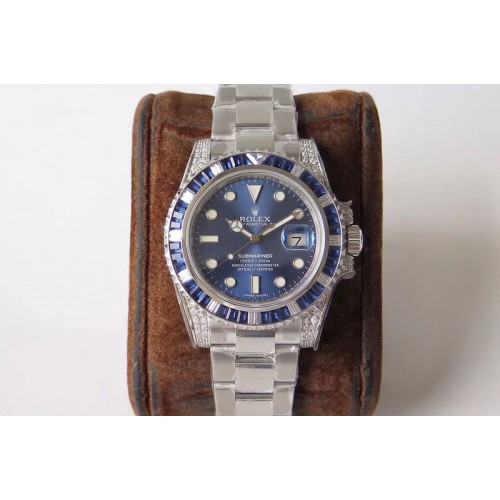 Rolex Submariner Blue Diamond Bezel SS GSF Best Edition Blue Dial On SS Bracelet A2824