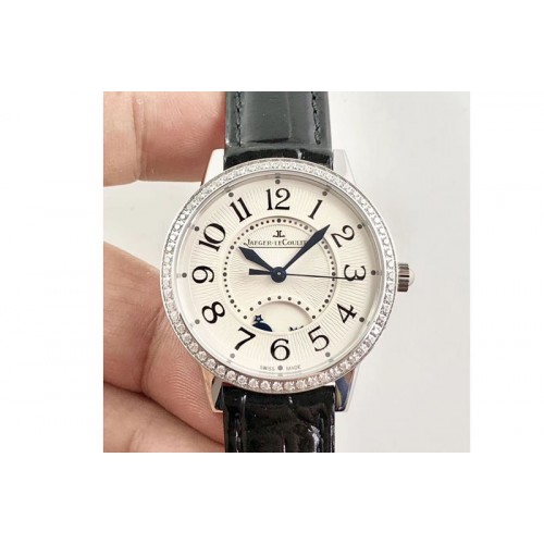 Jaeger-LeCoultre Master Ultra Thin Moon Ladies SS ZF 1:1 Best Edition White Texture Dial on Black Leather Strap A898