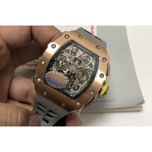 18K Gold Wrapped Richard Mille RM011 RG Chronograph Titanium KVF 1:1 Best Edition Crystal Skeleton Dial on Black Rubber Strap A7 18K Gold Wrapped Richard Mille RM011 RG Chronograph Titanium KVF 1:1 Best Edition Crystal Skeleton Dial on Black Rubber Strap A7