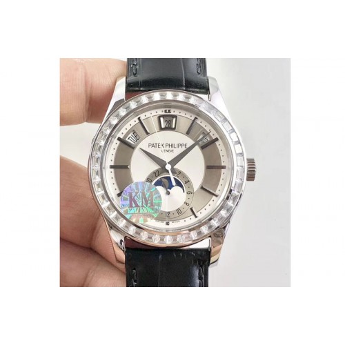 Patek Philippe Complications Series Moonphase SS KMF Diamond Bezel White Dial on Black Leather Strap Cal.324 Patek Philippe Complications Series Moonphase SS KMF Diamond Bezel White Dial on Black Leather Strap Cal.324