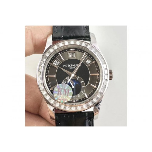 Patek Philippe Complications Series Moonphase SS KMF Diamond Bezel Gray Dial on Black Leather Strap Cal.324 Patek Philippe Complications Series Moonphase SS KMF Diamond Bezel Gray Dial on Black Leather Strap Cal.324