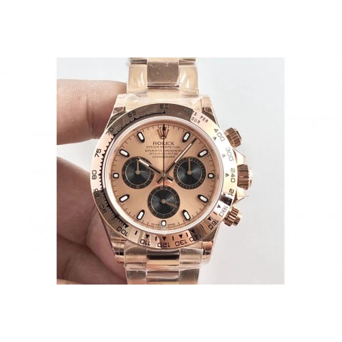 Rolex Daytona RG JH 1:1 Best Edition Gold Dial Black Subdial on RG Bracelet A4130 Super Clone