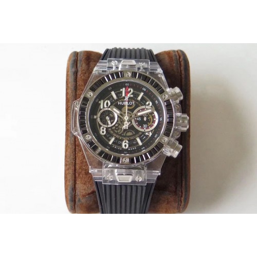Hublot Big Bang Unico Magic Sapphire 45mm OXF Best Edition Black Dial Black Crystal Bezel on Black Rubber Strap A1242