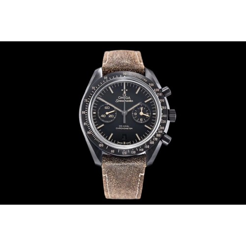 Omega Speedmaster "Dark Side of The Moon" Real Ceramic OMF 1:1 Best Edition Vintage Black on Brown Leather Strap A9300