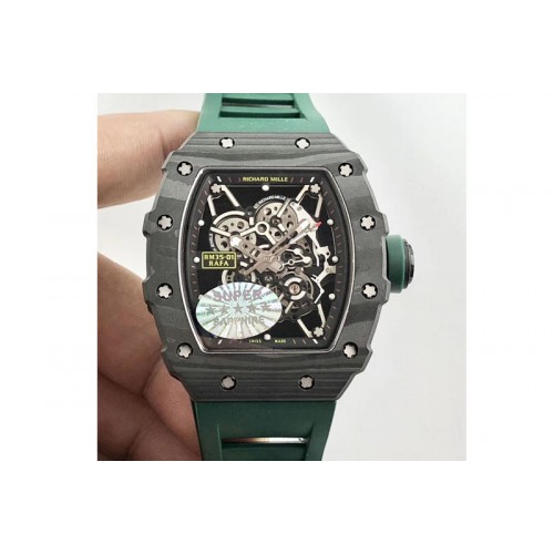 Richard Mille RM035-01 Forged Carbon Case KVF Best Edition Skeleton Dial Green Crown on Green Rubber Strap MIYOTA8215 Richard Mille RM035-01 Forged Carbon Case KVF Best Edition Skeleton Dial Green Crown on Green Rubber Strap MIYOTA8215
