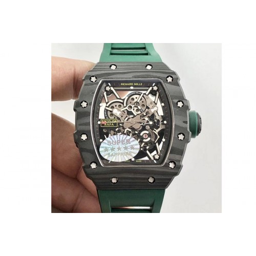 Richard Mille RM035-02 Forged Carbon Case KVF Best Edition Skeleton Dial Green Crown on Green Rubber Strap MIYOTA8215
