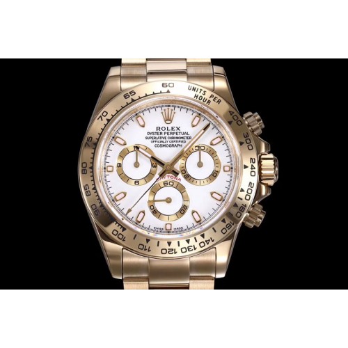 Rolex Daytona 116508 ARF 1:1 Best Edition YG Plated 904L SS Case and Bracelet White Dial A4130 Super Clone
