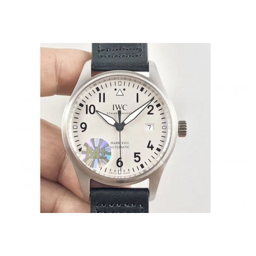 IWC Mark XVIII IW327012 SS M+F 1:1 Best Edition White Dial on Black Leather Strap A35111 (Free Nylon Strap)