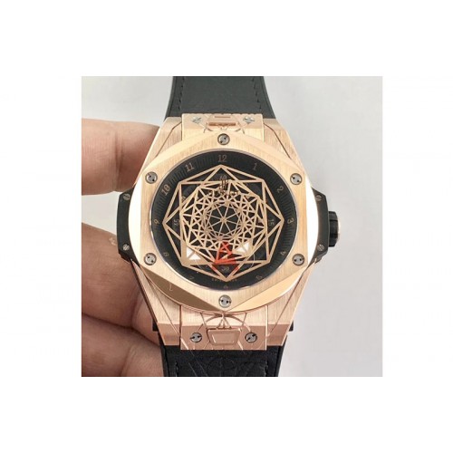 Hublot Big Bang Unico Sang Bleu RG HBF Skeleton Dial on Black Gummy Strap HUB1213