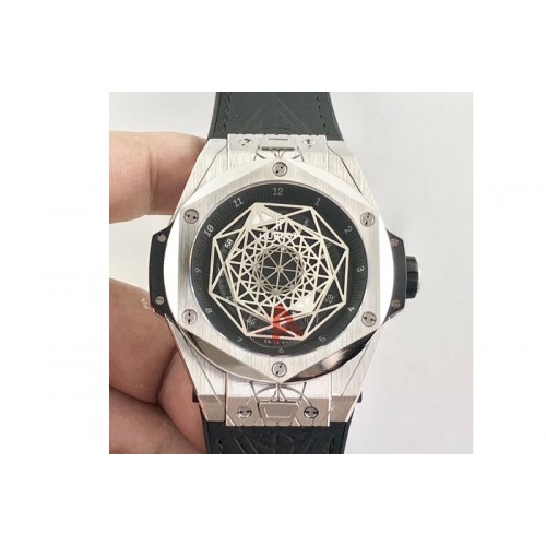 Hublot Big Bang Unico Sang Bleu SS HBF Skeleton Dial on Black Gummy Strap HUB1213