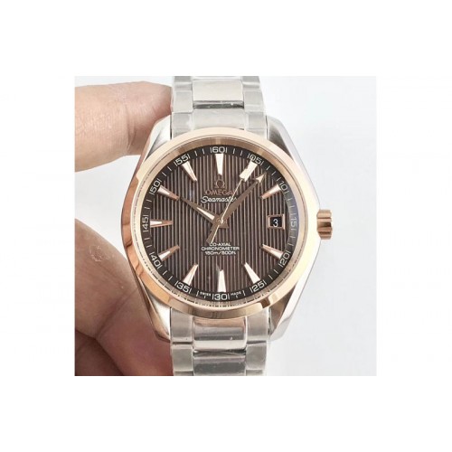 Omega Aqua Terra 150M GMT SS/RG TW 1:1 Best Edition Brown Textured Dial on SS/RG Bracelet A8500 Super Clone Omega Aqua Terra 150M GMT SS/RG TW 1:1 Best Edition Brown Textured Dial on SS/RG Bracelet A8500 Super Clone