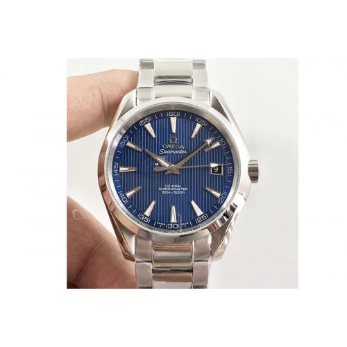 Omega Aqua Terra 150M SS TW 1:1 Best Edition Blue Textured Dial Silver Markers on SS Bracelet A8500 Super Clone