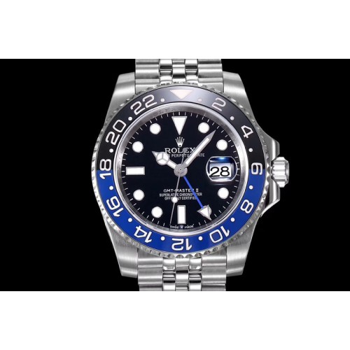 Rolex GMT-Master II 126710 Black/Blue Ceramic Bezel 904L SS DJF Best Edition Black Dial on 904L Jubilee Bracelet A2836