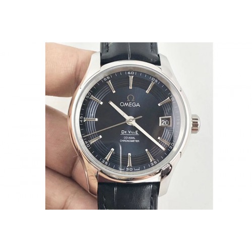 Omega De Ville Hour Vision 41mm SS ACF 1:1 Best Edition Black Dial on Black Leather Strap A23J