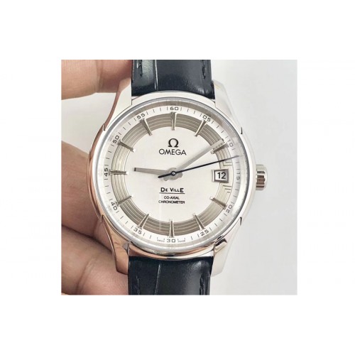 Omega De Ville Hour Vision 41mm SS ACF 1:1 Best Edition White Dial on Black Leather Strap A23J