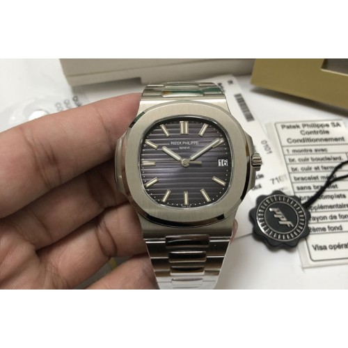 Patek Philippe Nautilus Jumbo 5711 Super Replication PPF 1:1 Best Edition Gray Textured Dial on SS Bracelet PPF324