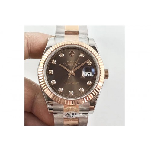 Rolex DateJust 41 126331 SS/RG ARF 1:1 Best Edition 904L Steel Brown Dial Diamonds Markers on Oyster Bracelet A2824