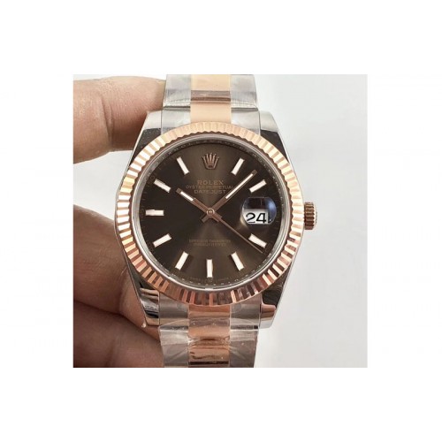 Rolex DateJust 41 126331 SS/RG ARF 1:1 Best Edition 904L Steel Brown Dial Stick Markers on Oyster Bracelet A2824