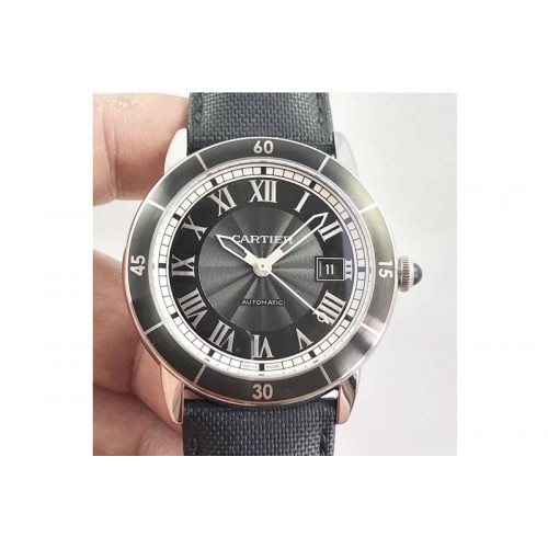 Ronde Solo de Cartier 42mm GP 1:1 Best Edition Titanium Black Dial on Black Nylon Strap A2824 Ronde Solo de Cartier 42mm GP 1:1 Best Edition Titanium Black Dial on Black Nylon Strap A2824