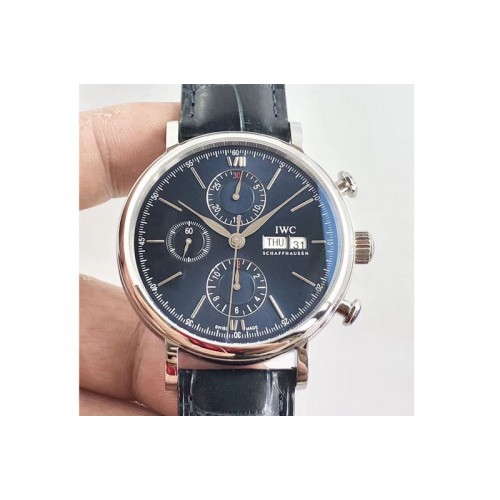 IWC Portofino IW391001 SS ZF 1:1 Best Edition Blue Dial Silver Markers on leather strap Cal.79320