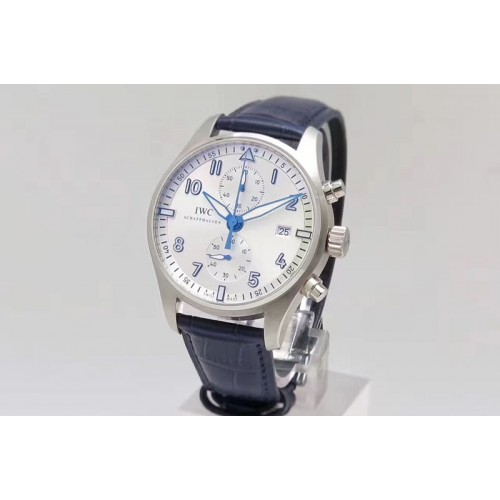 IWC Pilot Chrono SS IW387809 ZF 1:1 Best Edition Silver Dial Blue Numbers on Blue Leather Strap A7750 IWC Pilot Chrono SS IW387809 ZF 1:1 Best Edition Silver Dial Blue Numbers on Blue Leather Strap A7750