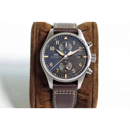 IWC Pilot Chrono SS IW387808 1:1 Best Edition Black Dial on Brown Leather Strap A7750 IWC Pilot Chrono SS IW387808 1:1 Best Edition Black Dial on Brown Leather Strap A7750