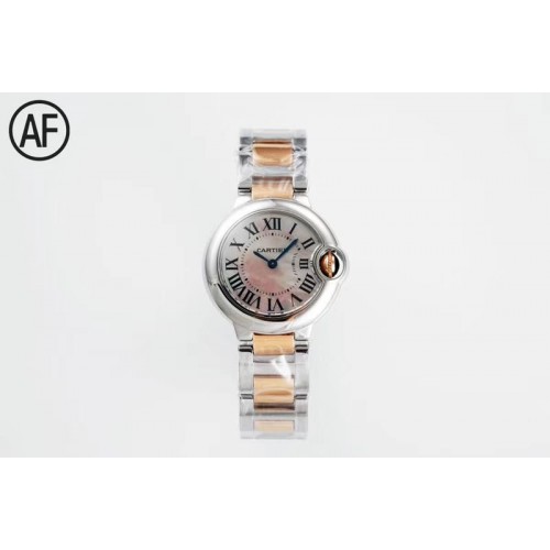 Cartier Ballon Bleu 28mm SS AF 1:1 Best Edition MOP Pink Dial on SS/RG Bracelet Ronda Quartz