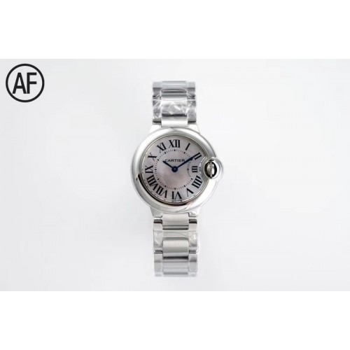 Cartier Ballon Bleu 28mm SS AF 1:1 Best Edition MOP Pink Dial on SS Bracelet Ronda Quartz