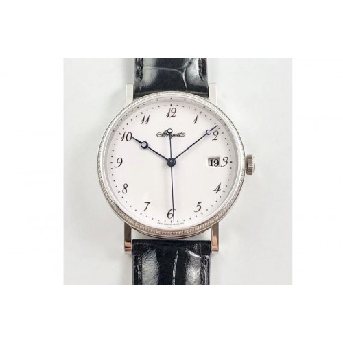 Breguet Classique Auto 5177 SS FK V3 1:1 Best Edition Diamond Bezel White Dial Numeral Markers On Black Leather A777Q