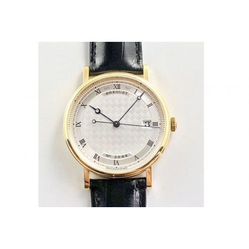 Breguet Classique Auto 5177 YG 3944 FK V3 1:1 Best Edition White Dial Numeral Markers On Black Leather A777Q